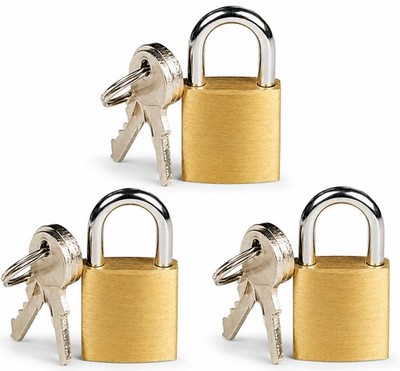 ATB 3 Pc Small Metal Padlock Solid Brass with Key for Luggage, Backpack, Diar...