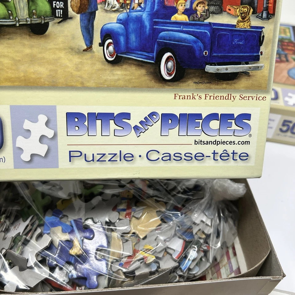 Lot Of 2 Bits & Pieces 500 Large Piece Puzzles Quilts Cats Trucks Gas Station - Image 3 of 4