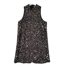 Venus Sequin Mini Dress Womens Size 4 Black Gold High Neck Sleeveless 4312054