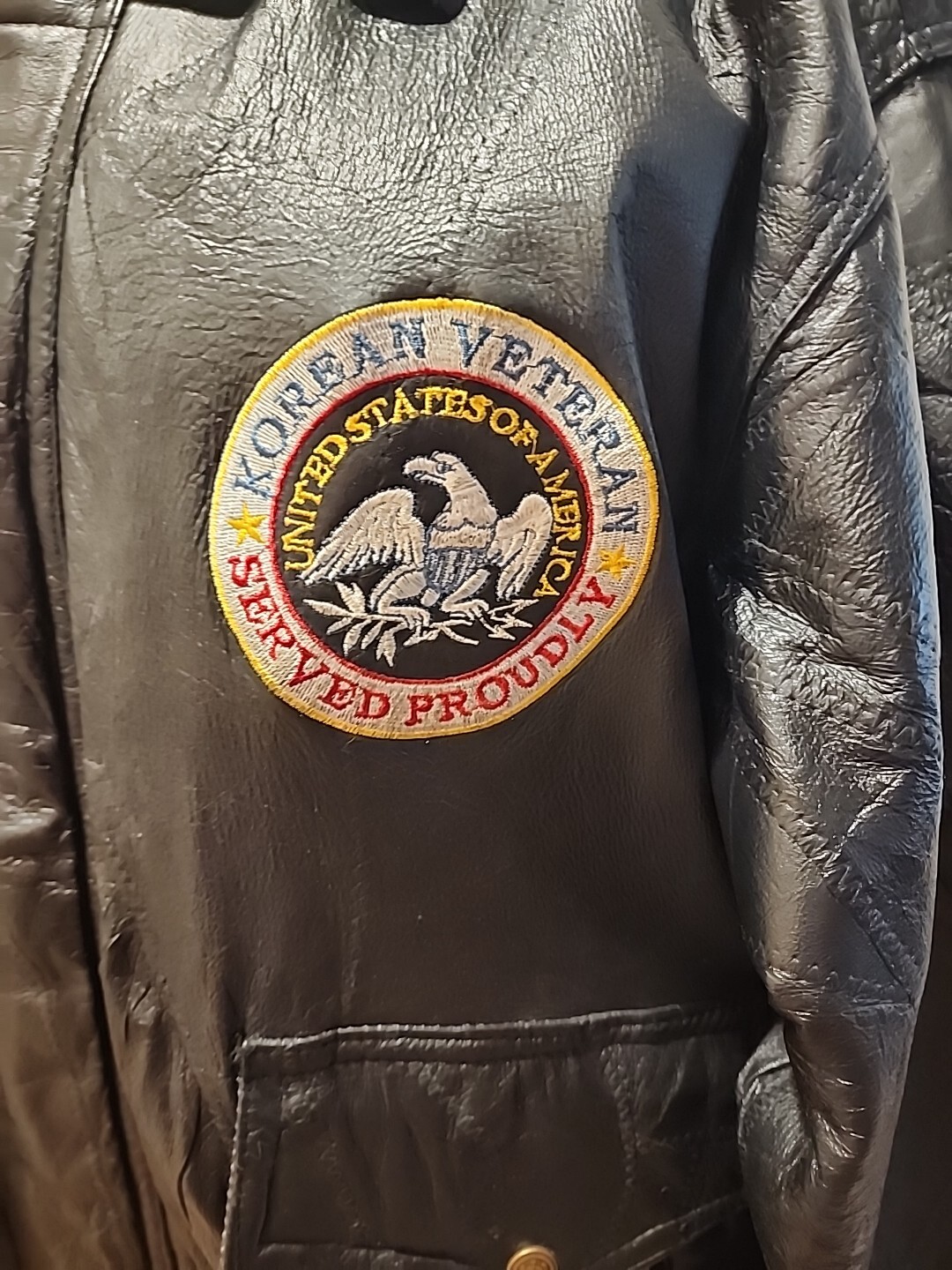 Leather Bomber Jacket Men's Large Patchwork Black… - image 2