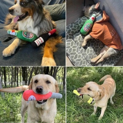 Dogs Pet Soft Plush Beer Bottle Toys Squeaky Interactive Chew Toys Plushie