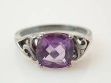 Vintage A Designer Amethsyt Gemstone Filigree Scroll Sterling Silver Band Ring 7