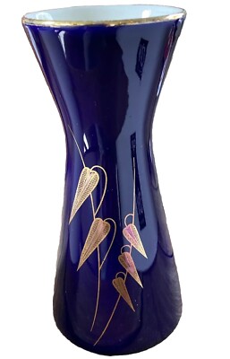 Vintage Lindner Kueps Bavaria Flower Real Cobalt Rio 87A Gold Rim Vase