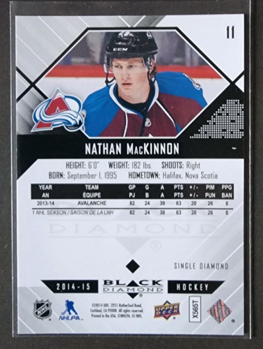 Nathan MacKinnon - 2014-15 Upper Deck Diamant Noir #11 - Colorado Avalanche - Photo 3 sur 3