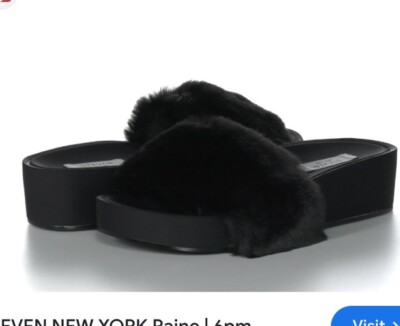 Steven New York Rains Slide Platform Sandals Faux Fur Fuzzy Black Sz 6