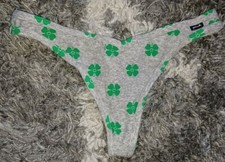 VS pink cotton thong Panty BRAND NEW SIZE medium grey shamrocks