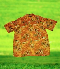 PURITAN Hawaiian Shirt Green Orange Tropical PALM TREE Button Up Men's Large