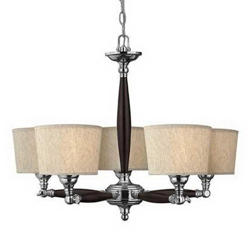 Hinkley Chrome With Walnut Wood Up Or Downlight 5 Light Chandelier Orig $600 - Image 3 of 3