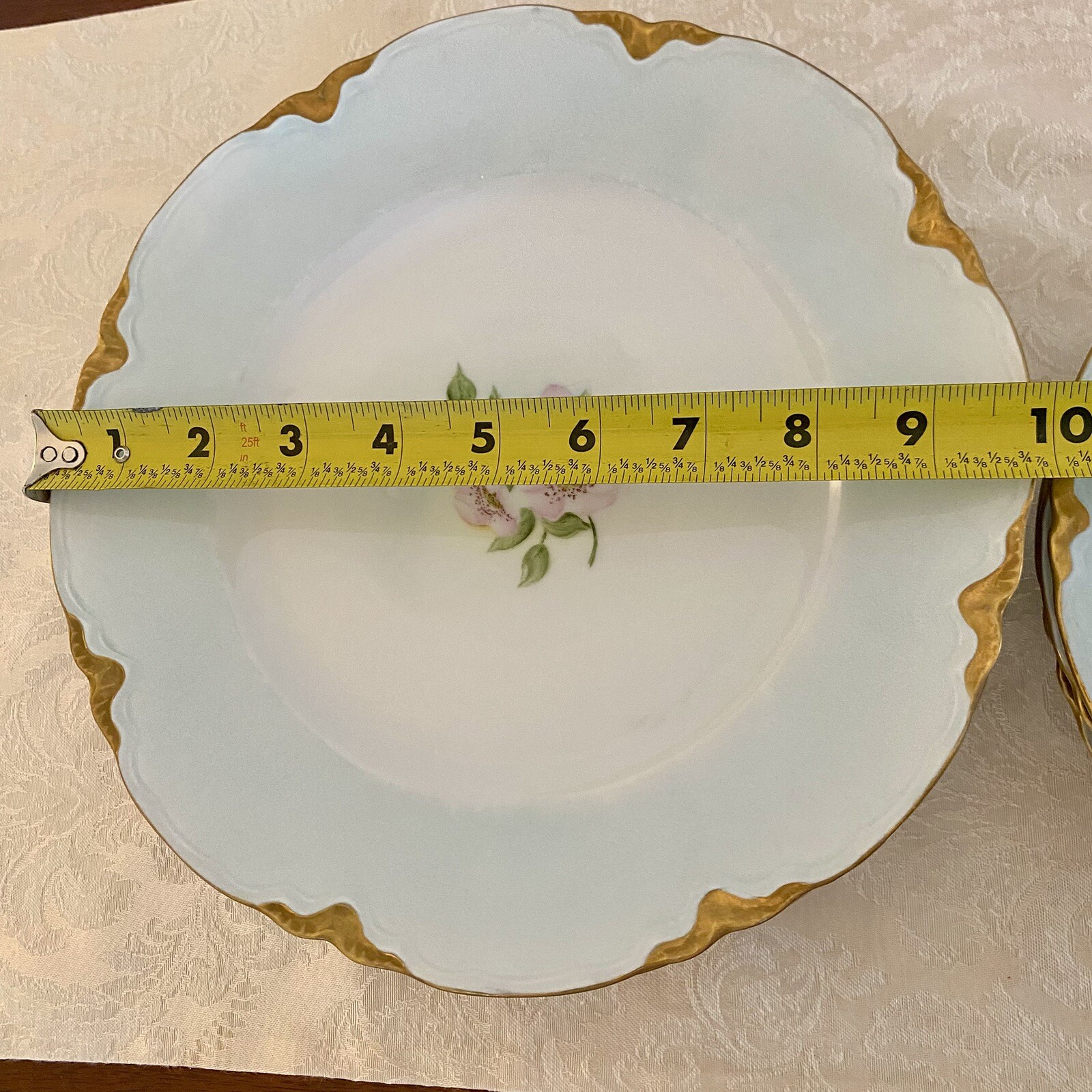 Hutschenreuther HandPainted Roses Gold Gilt 4 Dinner & 4 Salad Plate VTG SET 8pc