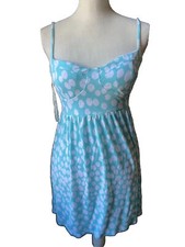 👗🔵GUESS Womens Aqua Dotted Sleeveless Mini Spaghetti Strap Size: M