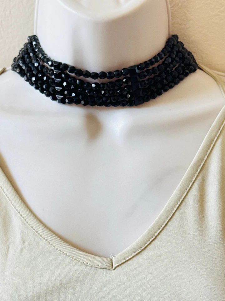Necklace VTG Richelieu Signed Regal Black Crystal Multi Choker Rare Gold Plated