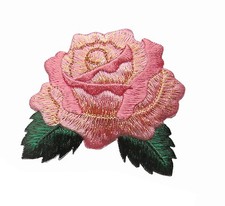 4524 2 5/8" Pink Rose Flower Embroidery Iron On Applique Patch