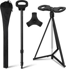 Adjustable Cane with Seat 2 in 1 Walking Portable Seat Lightweight Aluminum Cane