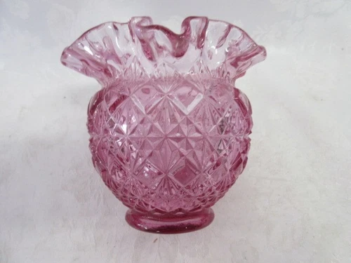 Vintage Fenton 4.5" Tall by 4.75" Wide Round Ruffled Edge Signed Rose Bowl, MINT