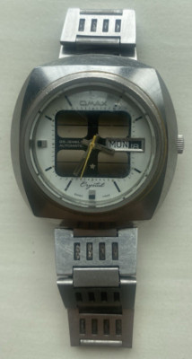 VINTAGE OMAX AUTOMATIC 25J DAY-DATE STAINLESS STEEL WRISTWATCH
