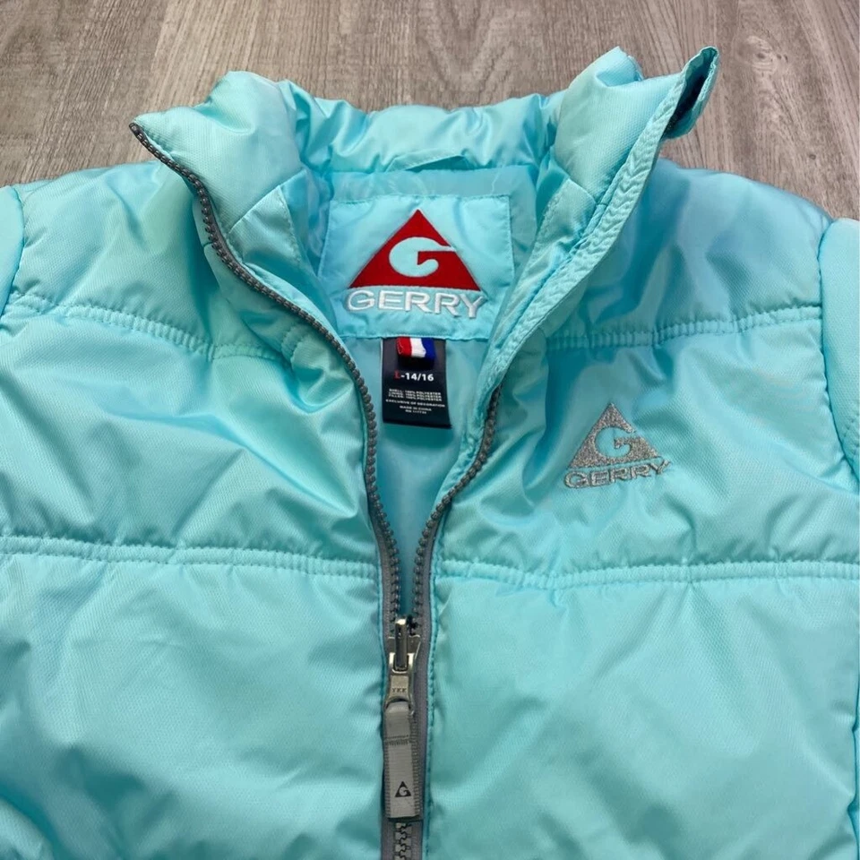 Chaqueta acolchada Gerry Girls azul de longitud media forrada con cremallera bolsillos en el cuello falso L 14/16 Foto 2 de 4