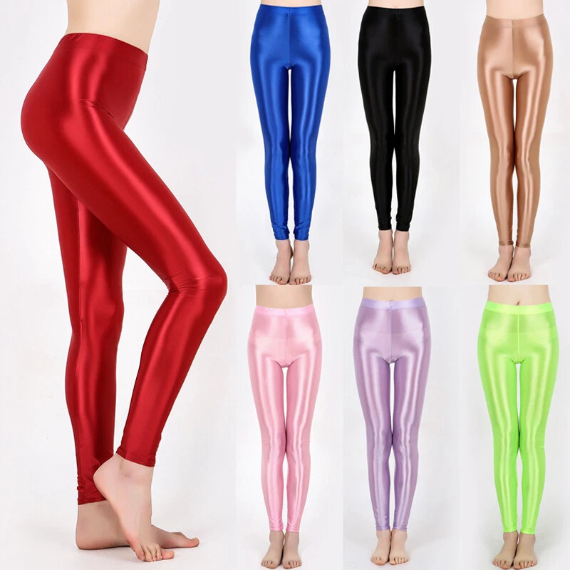 Women's Satin Glossy Yoga Pants Super Elastic Workout Sports Leggings  Trousers