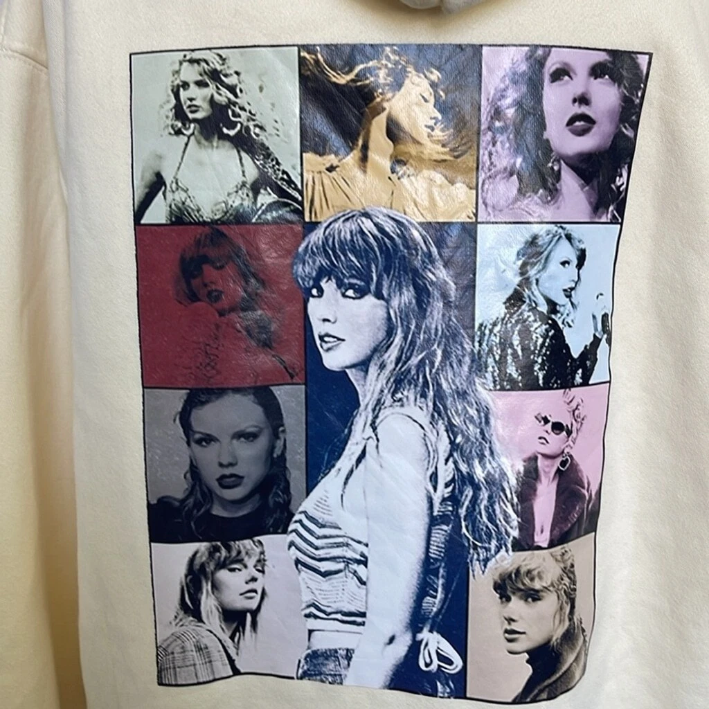 OFF WHITE Felpa con cappuccio Taylor Swift The Eras Tour taglia L panna pullover stampa posteriore
