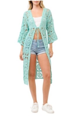 Anthropologie Raj Mint Green Crochet Cardigan Kimono One Size