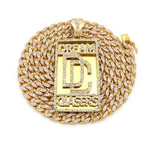 Authentic Hip Hop Dream Chasers Pendant36" Cubic Zirconia Cuban Chain Necklace RC927