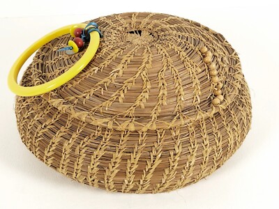 Vintage Hand Woven Long Leaf Pine Needle Basket 7.5'' Sewing with Lid Pacific NW