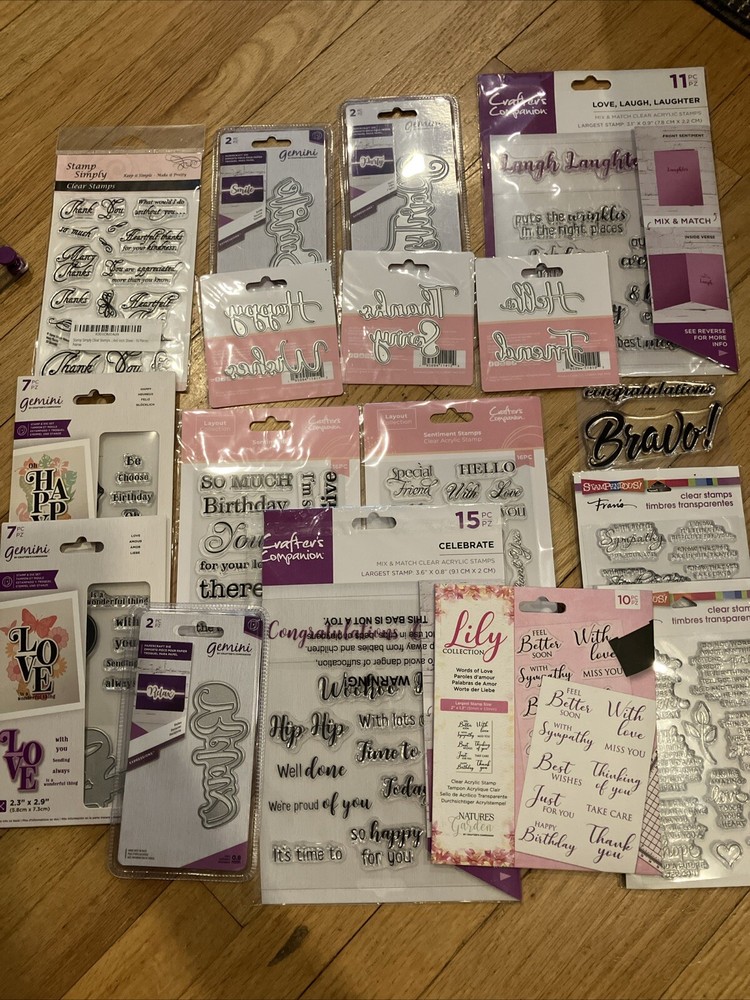 Crafters Companion Lot Of 20 Stamps Packs, Dies AnD Stamping Platform