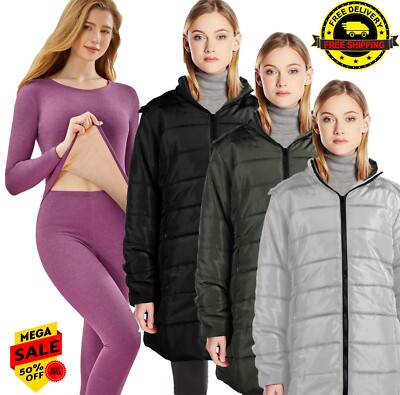 Women's Winter Warm Hooded Down Jacket Pajamas Underwear Set Cashmere Lining USA