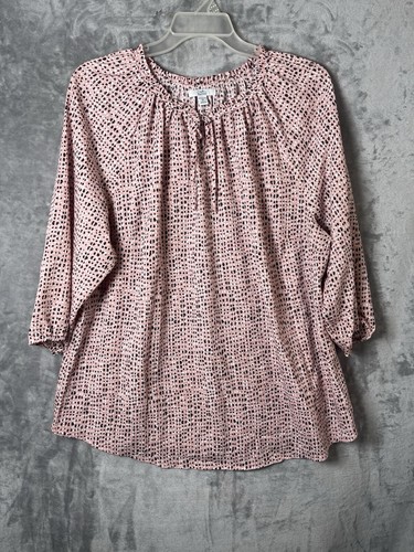 Croft & Barrow Womens Pink Polkadot 3/4 Sleeve Blouse Size 2X