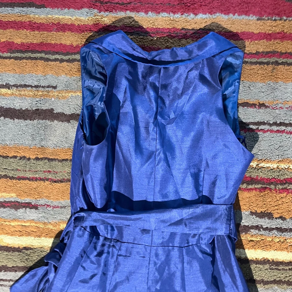 Vtg Evan Picone Cocktail Dress Women’s Size 10 Satin Blue Wrap Tie Sleeveless - Image 4 of 4