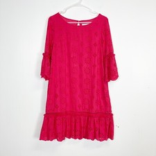 By Anthropologie Dress Womens 0 Coral Embroidered Beaded Shift Eyelet