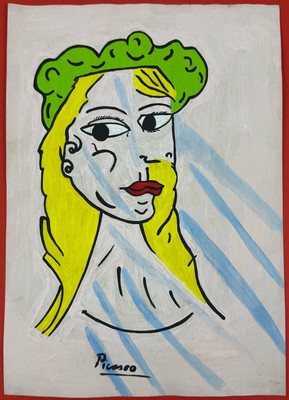 Pablo Picasso (Handmade) Mixed Media on Paper Painting signed and stamped