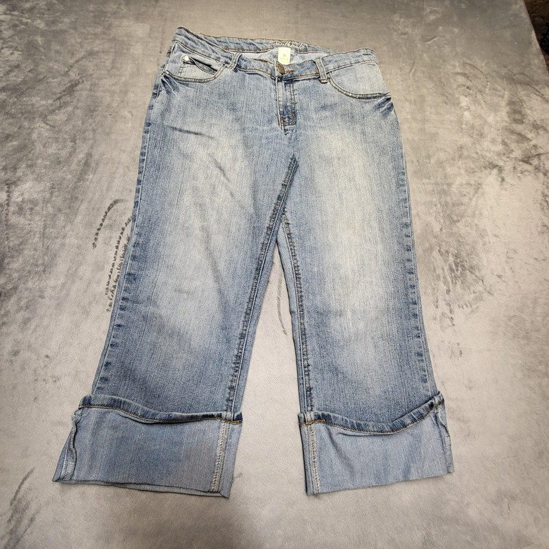 Southpole Jeans Juniors 11 Blue Cropped Relaxed Stretch Embroidered 24 Inseam