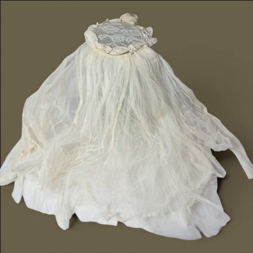 Vintage Wedding Veil Ivory Tulle Lace Juliet Cap Floral Bridal Headpiece Costume