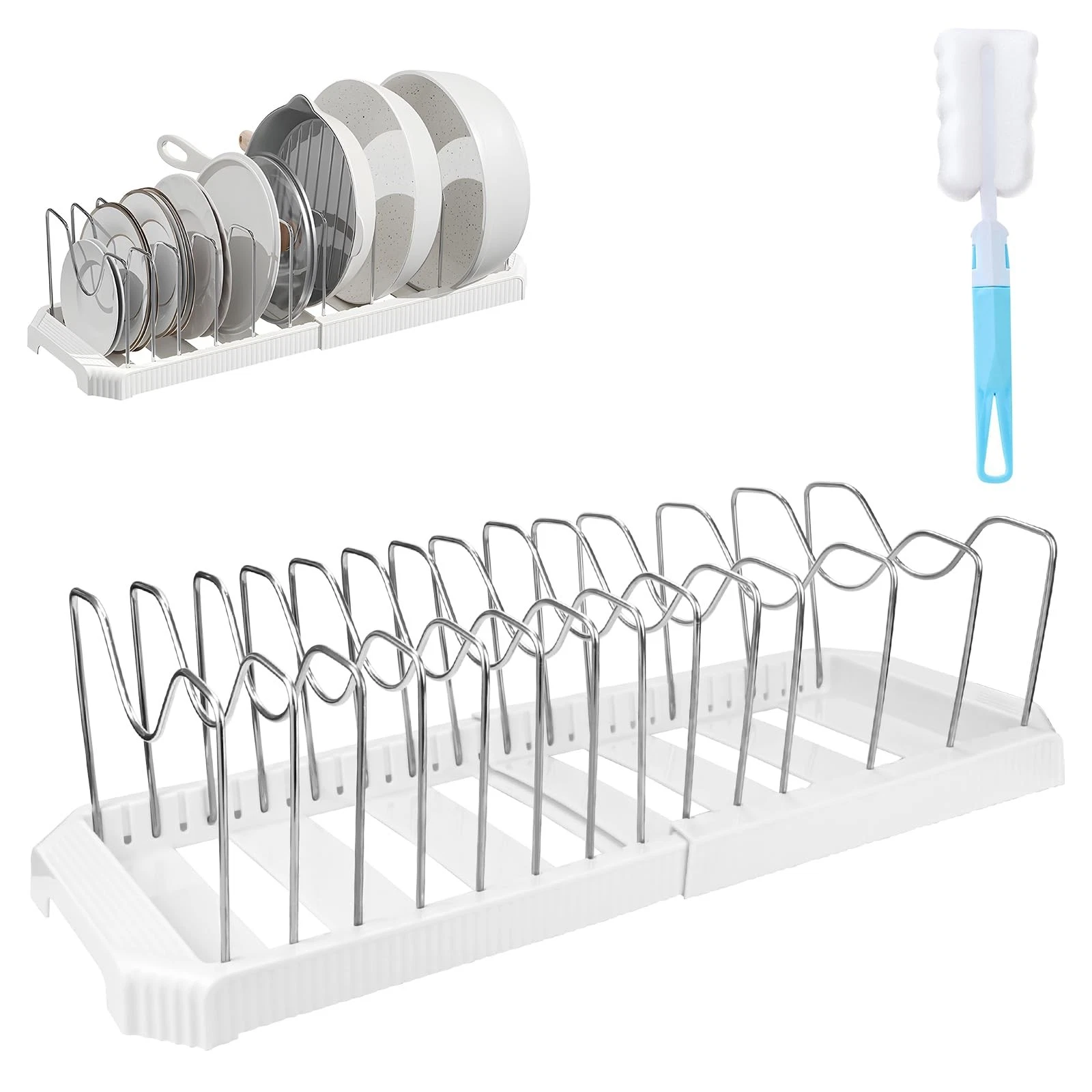 Expandable Pot Rack Organizer, 12 Adjustable Compartments, Pot and Pan Organi...
