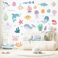 AOWDIAO 58 Pcs Ocean Animals Wall Decals - Peel and Stick Under the Sea Kids 82