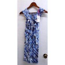 Justice Girls Blue White Floral Ruffle Jumpsuit Tie Waist Size XS 5/6  2698