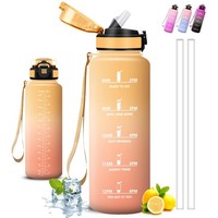Trinkflasche 1.5L Auslaufsicher Mit Strohhalm, Wasserflasche Mit Zeitmarkierung