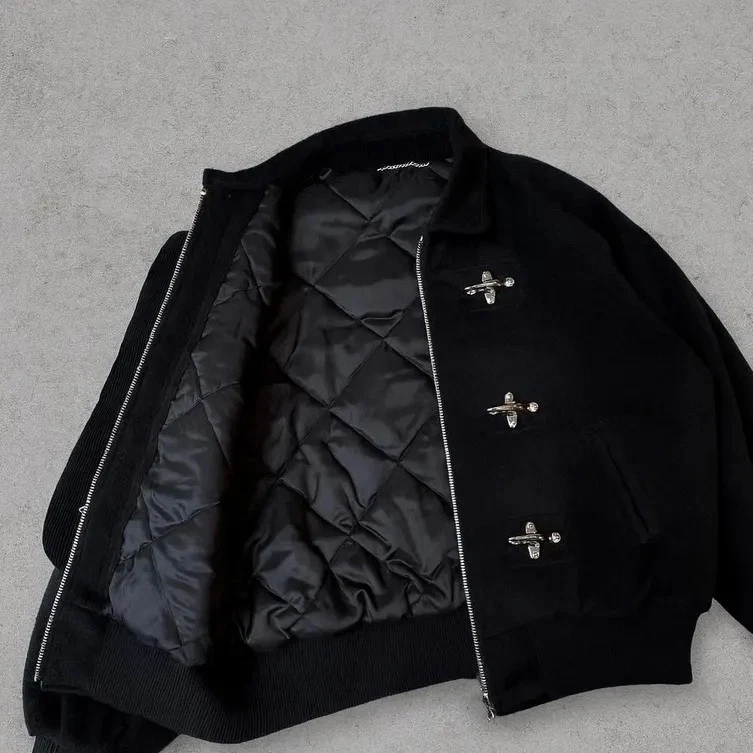 Vintage Wool Bomber Jacket Men’s Fireman Clasp Aviator Military Winter Coat - Image 2 of 4