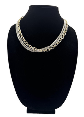 Dreistrang Halskette 2 18k Weißgold Ketten mit 1 18K Gelbgold Kette Neu