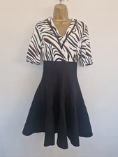 Damsel In A Dress Size 10 Black Zebra Print Flared Party Evening