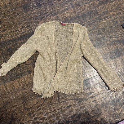 Shu Shi Womens Y2K Fairy Grunge Open Knit Mesh Cardigan Size XS Gold