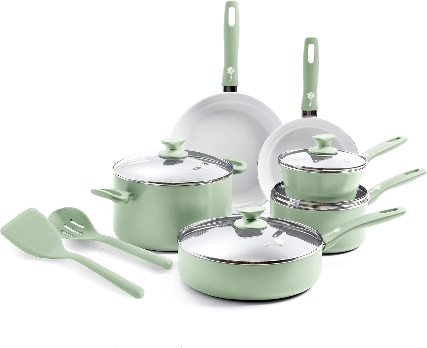 Dover 12-Piece Ceramic Nonstick Cookware Set, PFAS-Free, Pastel Green