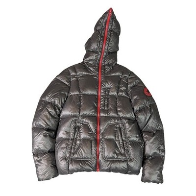 Vintage Converse Youth Puffer Jacket Hooded Red Zip Down Fill Gray Size M