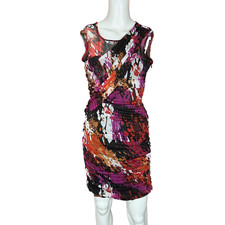 BISOU BISOU Dress Womens 6 Multicolor Ruched Bodycon Scoop Neck Party Cocktail