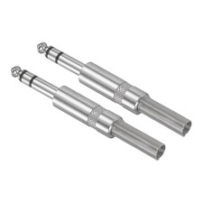 2 Pcs 1/4" Audio TRS Plug, TRS 6.35mm Male Plug Cable Connector, 3.48", Silver