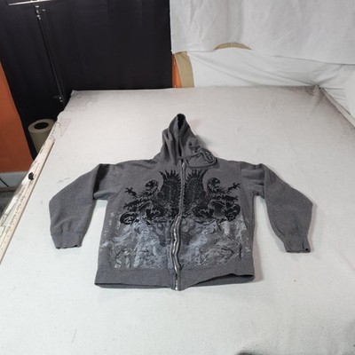 Y2K Gothic Hoodie Mens Medium Gray Grunge Street Pinkman Jacket No Boundaries