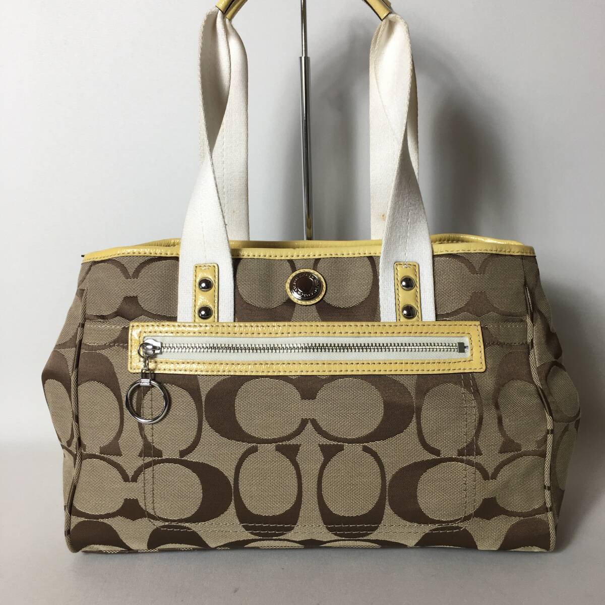 COACH Signature Handbag Canvas Leather Yellow Shoulder Bag thumbnail 2