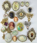 Vintage Costume Jewelry Cameo Brooch Pin Lot 19 Pieces