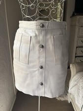 AJE Shrimpton 6 AU White leather mini skirt with silver buttons