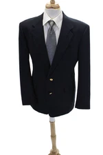 Hart Schaffner Marx Mens Two Button Blazer Jacket Navy Blue Wool Size 40 Regular